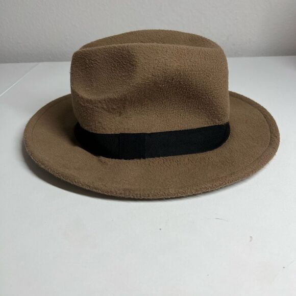 H&M Large Felt Flat Brim Fedora Winter Cap Wide Matching Hat Band Sz M/58 - Picture 1 of 7